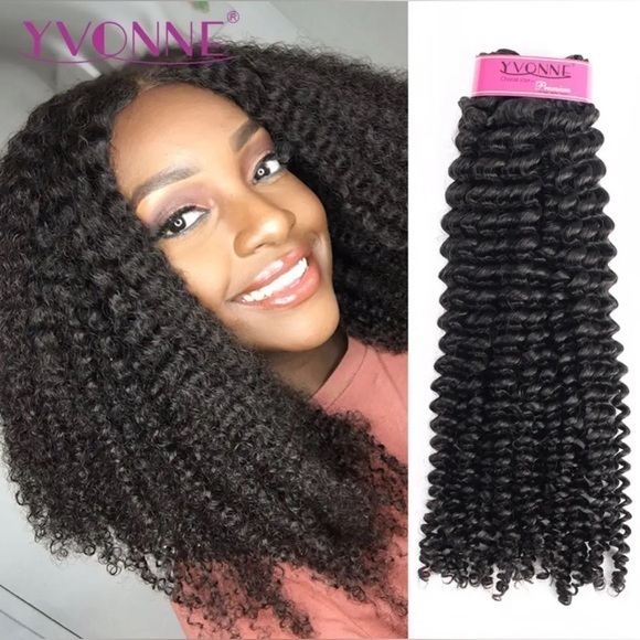 Yvonne 1B Kinky Curly Virgin Brazilian Hair – 3 Bundles (16” 18” 20”)